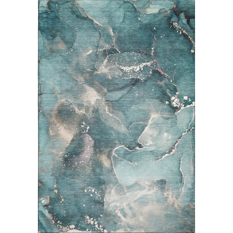 Tapis bleu sarcelle de qualité supérieure lavable à la machine Cerrito AMF518, Rectangle de 10 pi x 14 pi