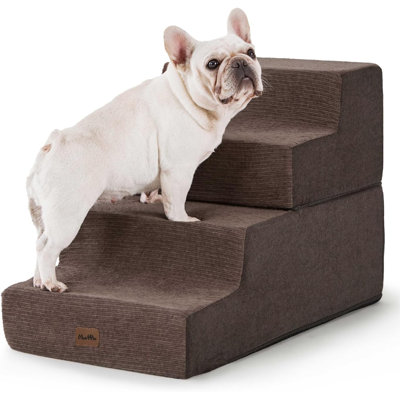  Marches pour chien pour lit, escalier pour chien très large pour canapé-lit haut, marches pour animaux en mousse 35D pour petits chiens et chats, escaliers pour animaux de compagnie antidérapants, brun, 4 marches