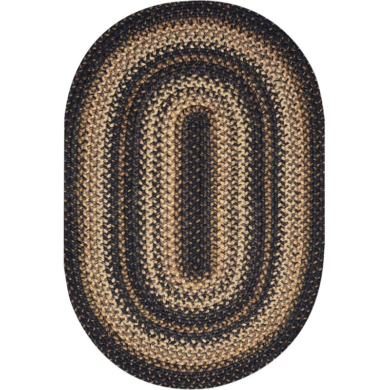 Dairius Braided Non-Shedding Premium Jute Black/Brown/Cream Rug, Oval 8' x 10'