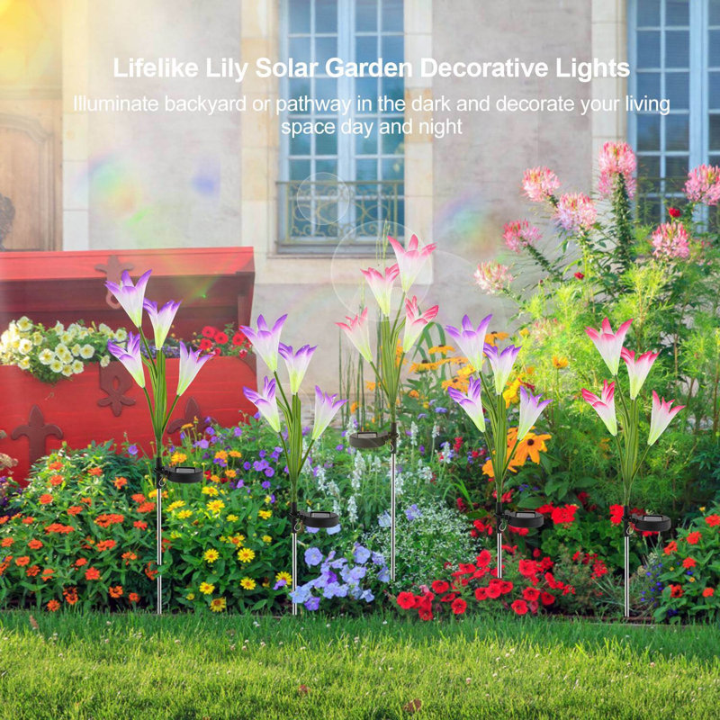 2 lumières de jardin solaires en plein air fleur de lys à DEL 7 couleurs changeant IP65 imperméable