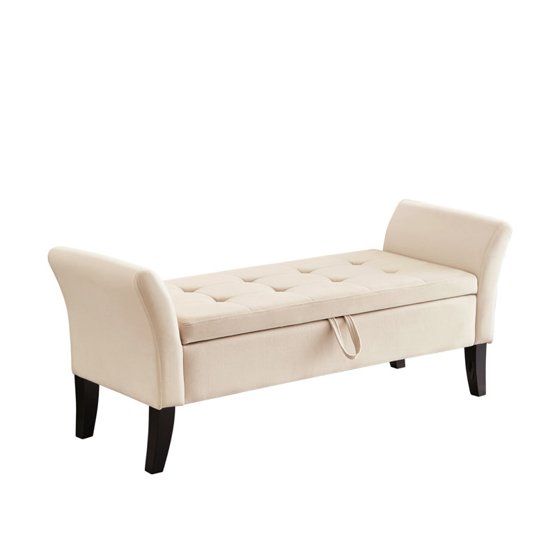 Banc de lit 51,5 po avec rangement en velours beige, Beige