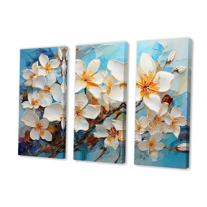 «Plumeria Blossom I», ensemble de reproduction d'art mural beige et blanc, H 28 po x l 36 po x P 1 po