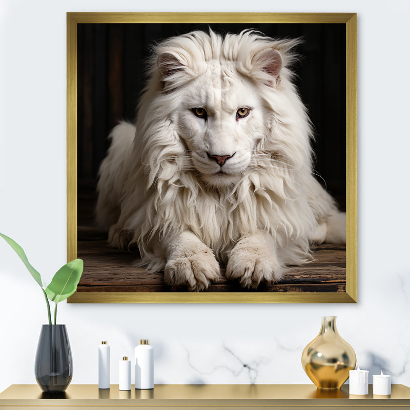 «Ivory King portrait Elegance - Lion», art mural encadré, H 16 po x l 16 po x P 1 po, Cadre doré simple