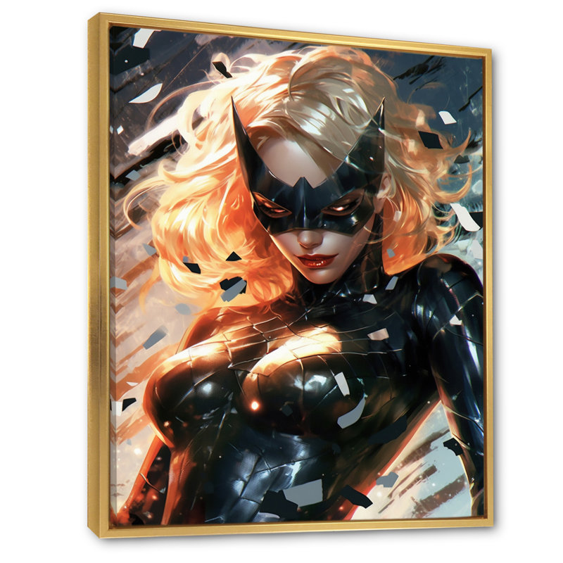 Portrait de femme super-héros sur toile, H 40 po x l 30 po x P 1,5 po, Cadre flottant doré