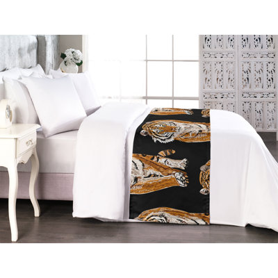 Ambesonne Wild Life Bed Scarf Runner Exotic Jungle Tiger Boho Charcoal Grey Amber