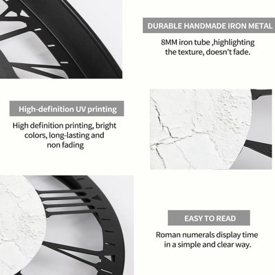 Horloge murale ronde en fer 10 po avec mouvement à quartz silencieux, chiffres romains, impression UV