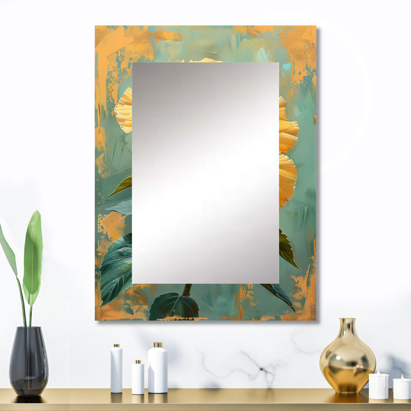 Rétro hibiscus bleu et jaune rétro - hibiscus miroir, miroir mural traditionnel unique, impression sur métal, 32 po x 24 po