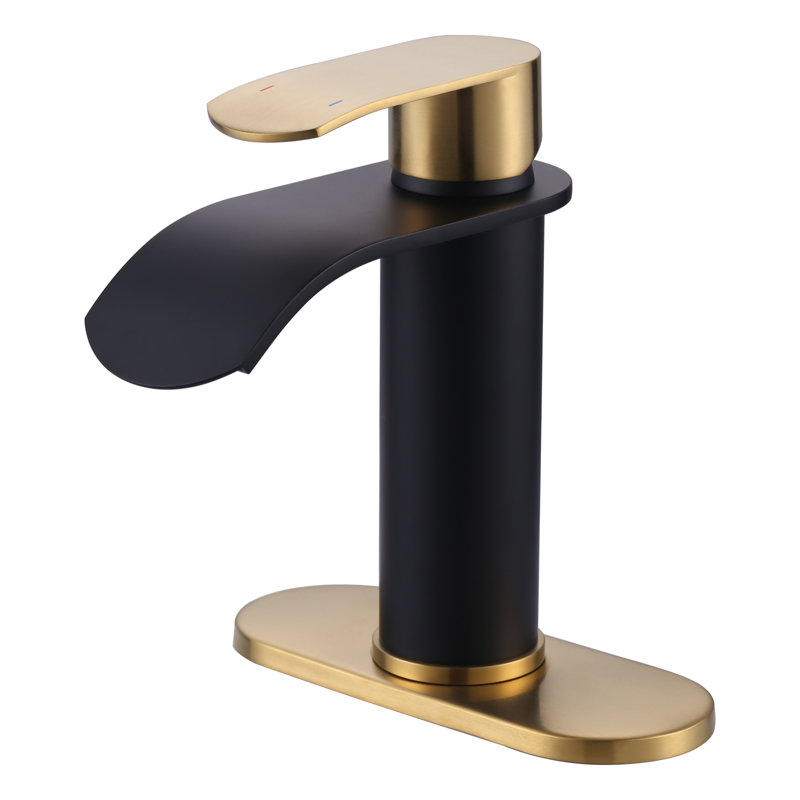 Robinet pour salle de bain à poignée simple avec drain, Black/Gold
