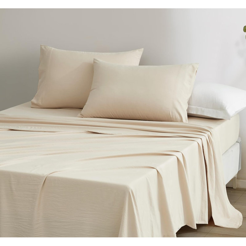 Washed Microfiber Bedding Microfiber Sheet Set, Cal.King Sheet Set + Fitted Sheet + 2 Pillowcases, Sand