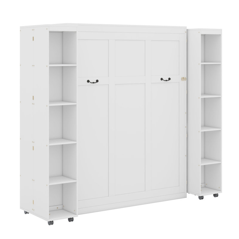 Lit escamotable mural Murphy avec portes de rangement, Blanc
