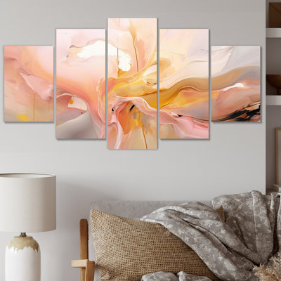 «Tender Feelings In Vintage Pink Watercolor III», reproduction d'art sur toile à formes abstraites - 5 panneaux