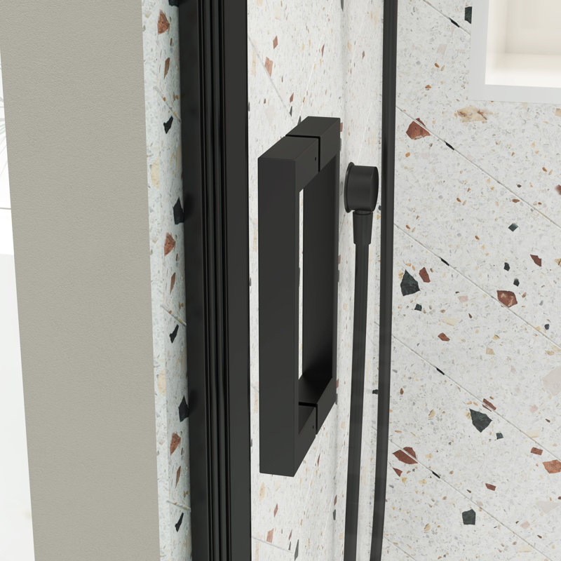 5/16" Tempered Glass Shower Door With Sliding Function - Matte Black, Leakage For Bathroom Space Design