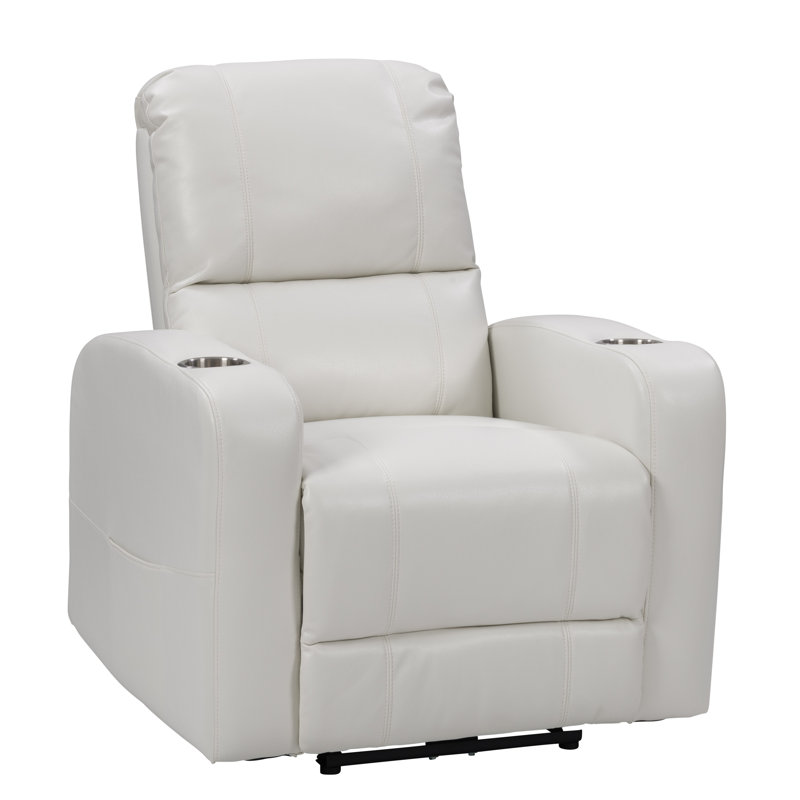 Fauteuil inclinable électrique en simili cuir Latitude Run® Oren avec porte-gobelet et port USB, Simili cuir blanc