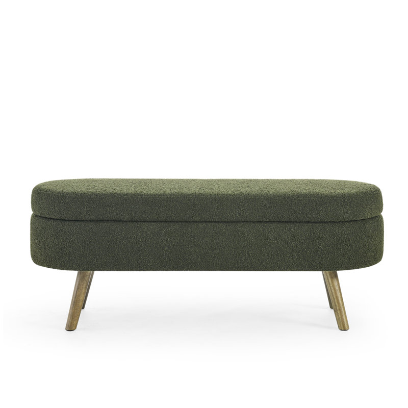 Banc de rangement repose-pieds ovale, pieds en bois d'hévéa (43,5 po x 16 po x 16 po), Vert