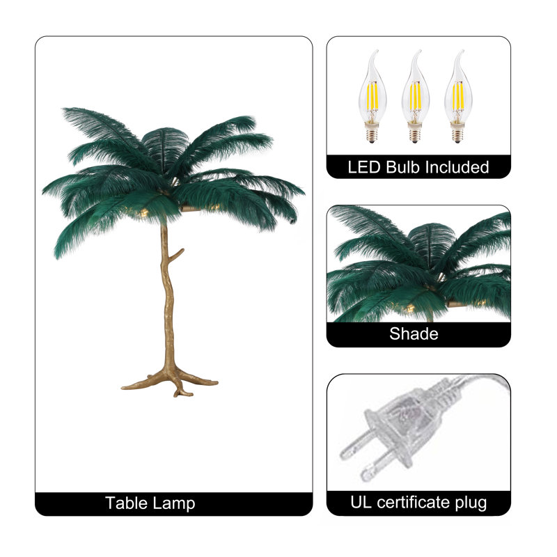 28"H Branch and Black Ostrich Feather Table Lamp, Vert