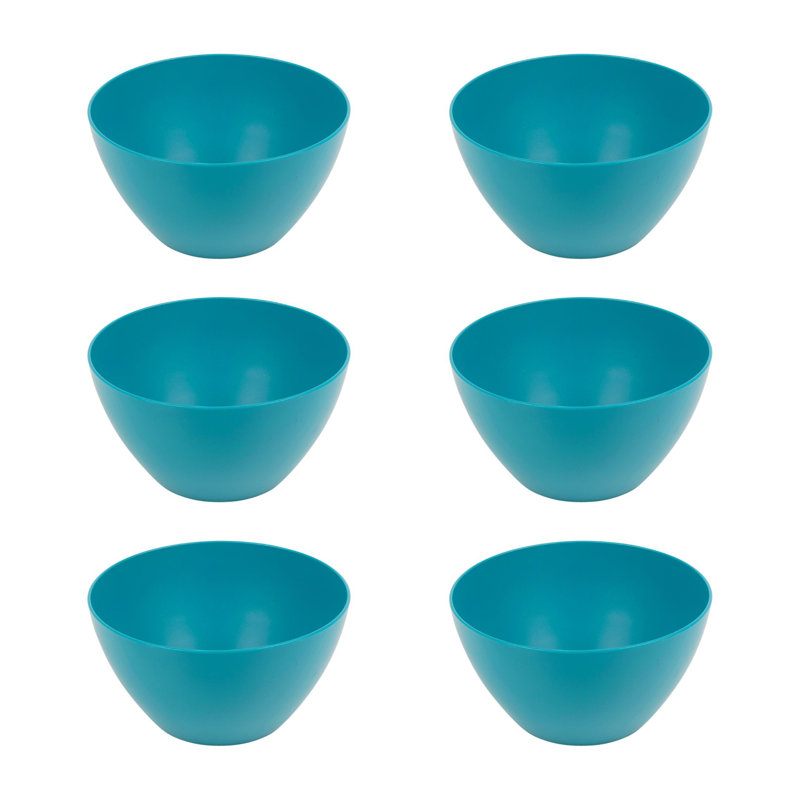 Blue  6Pc Unbreakable Reusable Coloured Plastic Deep Soup Cereal Bowls Party Tableware, Teal