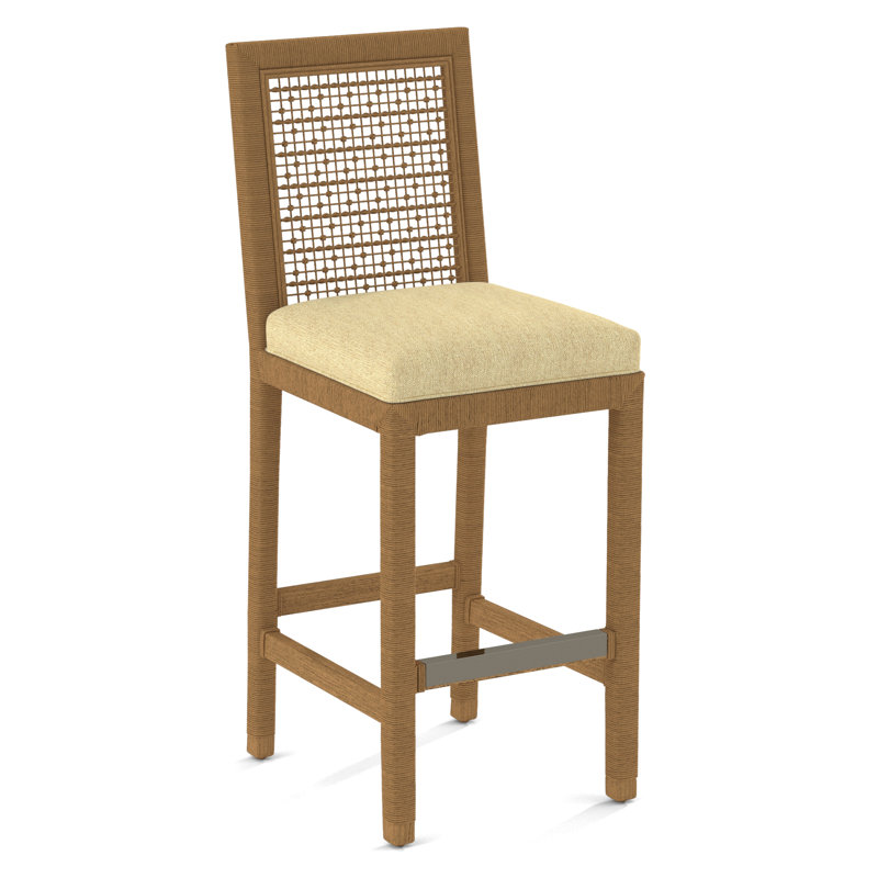 Pine Isle Bar Stool, Sunbrella Beige Pinstripe; 6205-74, Honey