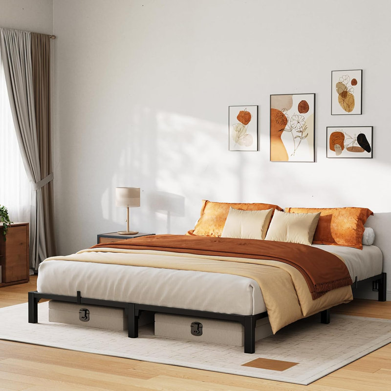8" Metal Platform Bed Frame, Heavy Duty Heavy-Duty No Box Spring Needed, Under-Bed Storage