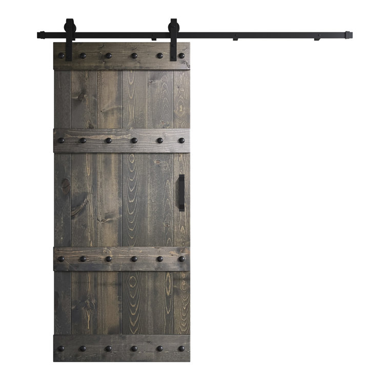Castle Series 84'' Solid Wood Paneled Satin with Installation Hardware Kit Barn Door
