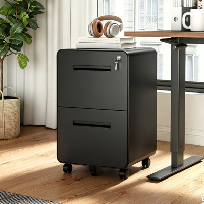 Abheek 15.8"W Fully Assembled 2-Drawer Metal Mobile Vertical Filing Cabinets with Lock for Home Office, Wheels Assembly Required