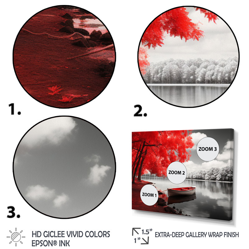 Red Lake Dockside Serenity - Lake House Cottage, reproduction d'art, H 30 po x l 40 po x P 1,5 po, Toile tendue