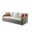 Canapé d'extérieur Salena en tissu beige et osier gris avec 2 coussins et 2 repose-pieds