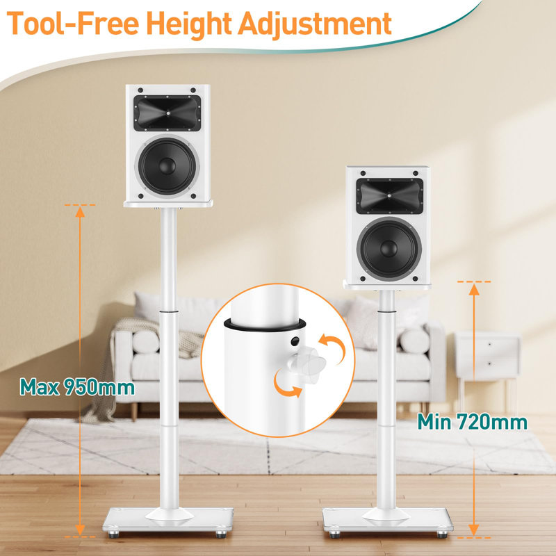 Adjustable Height Speaker Stands, White