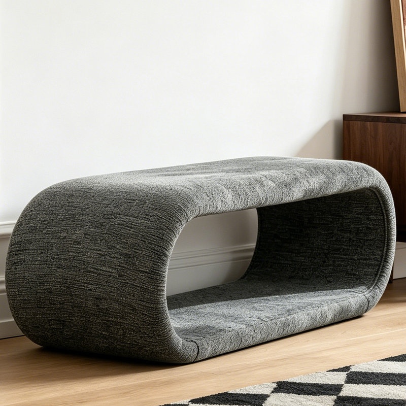 Banc d'entrée courbé de 52 po, convenant à la chambre à coucher et au salon, Gris
