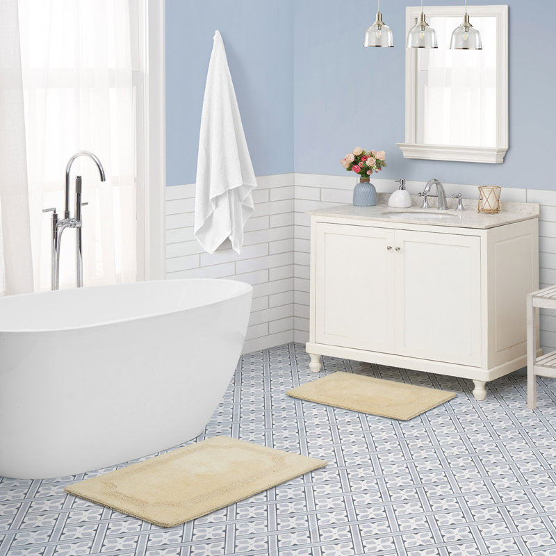 Laura Ashley Tablet Reversible Cotton Bath Rug, Yellow, Set of 2