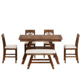 6-Piece Wood Counter Height Dining Table Set with Storage Shelf