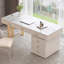 Bureau d'écriture de luxe avec plateau en pierre frittée, bureau d'ordinateur blanc moderne avec pieds en métal doré-631098391