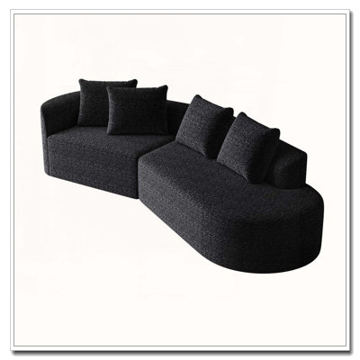 Chenille Upholstered Oversized Sectional Sofa with 4 Throw Pillows