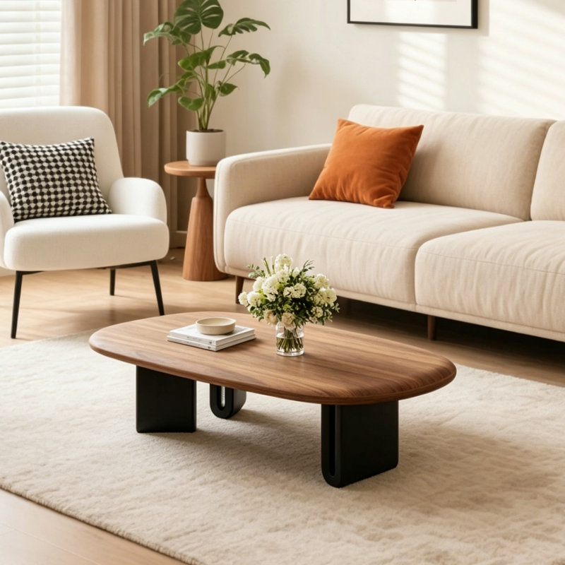  Table basse ovale moderne de 45 po, table centrale à grain de bois pour le salon