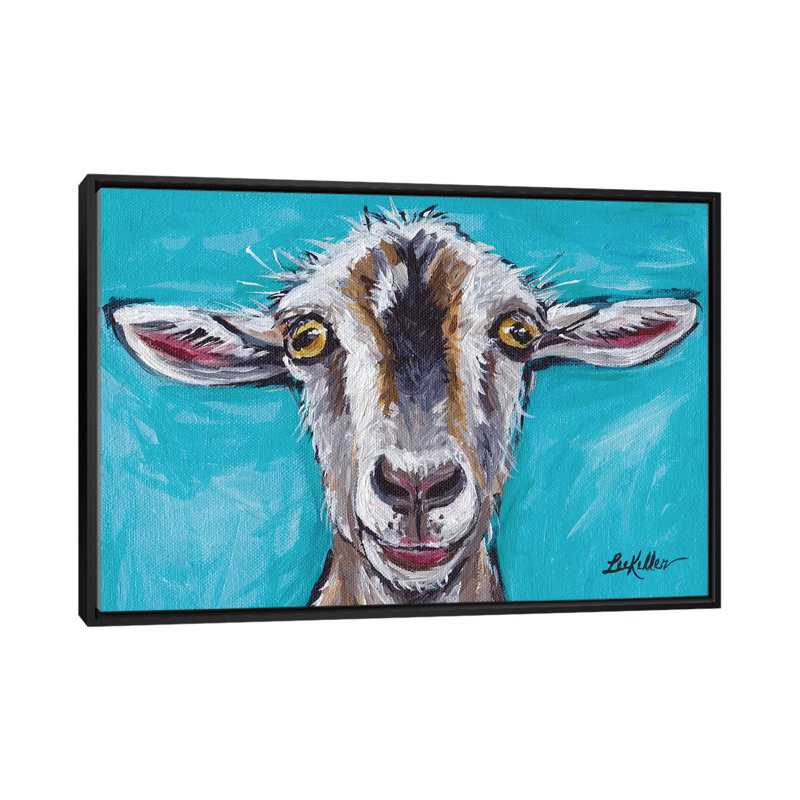 «Gizmo The Goat» par Hippie Hound Studios, impression sur toile tendue, Toile avec cadre noir, H 18 po x l 26 po x P 1,5 po
