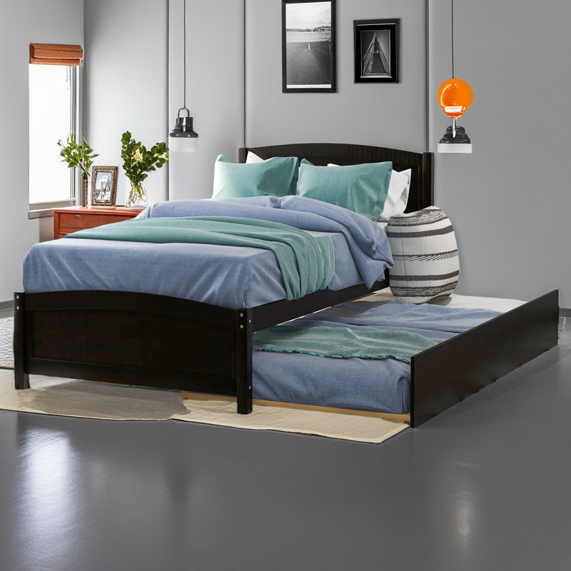 Lit plateforme simple avec lit gigogne, Espresso
