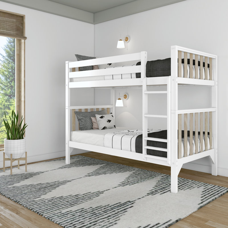 Brubaker Bunk Bed with Built-In Ladder, White/Blonde