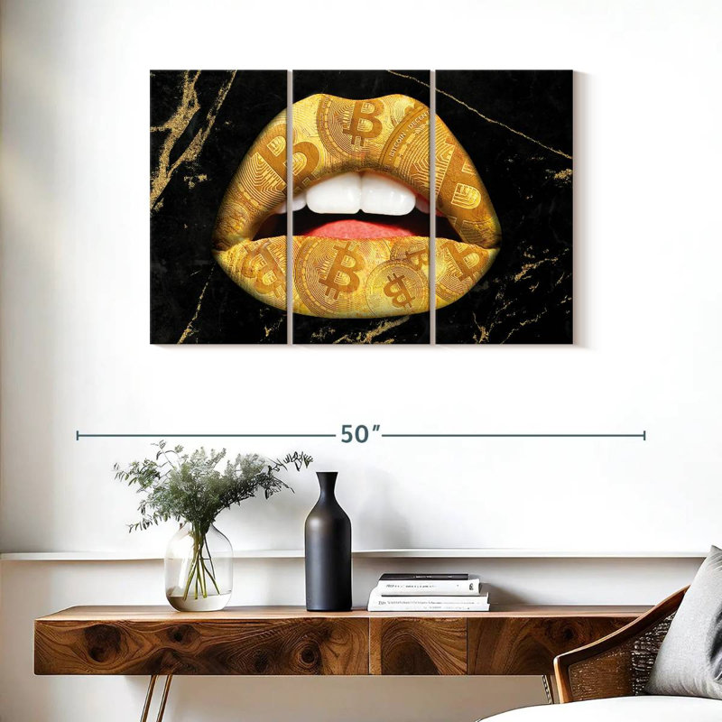 Shuttleworth Bitcoin Gold Lips, 24" H x 38" W