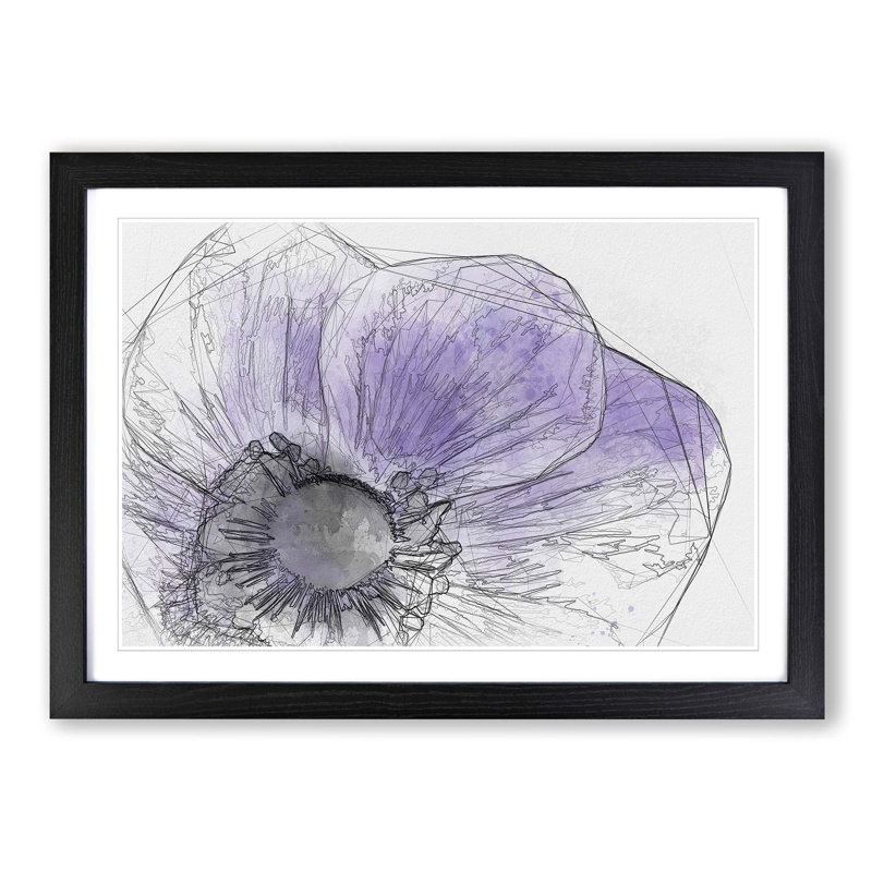 Purple Anemone Flower in Abstract - Picture Frame Graphic Art Print, Black, 50cm H x 76cm W x 2cm D