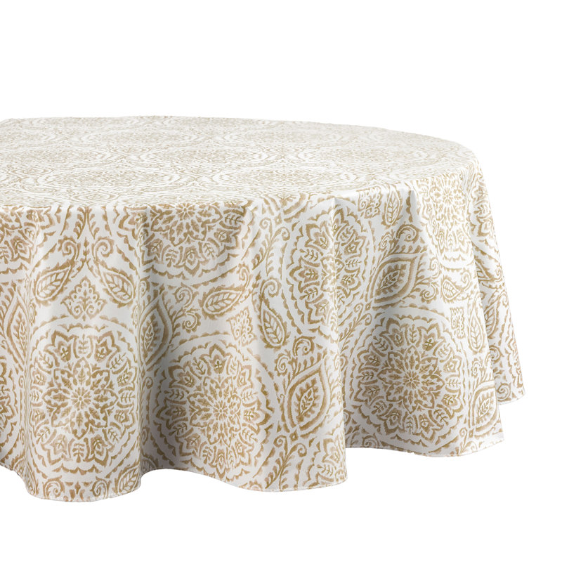 Savannah Paisley Vinyl Tablecloth, 60X84 Oval, Taupe