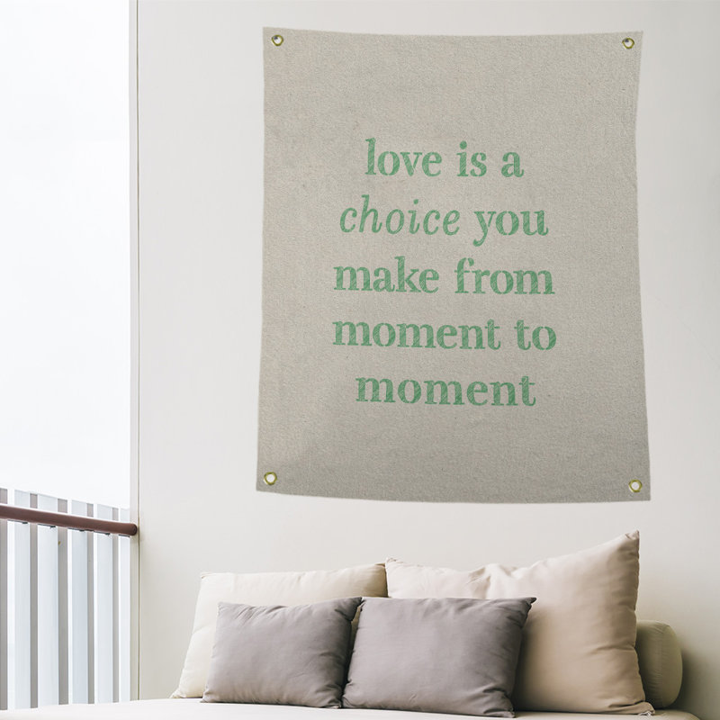 Tapisserie de polyester, l’amour d’écriture est un choix de citation, H 80 po x l 59 po, Blanc / Vert