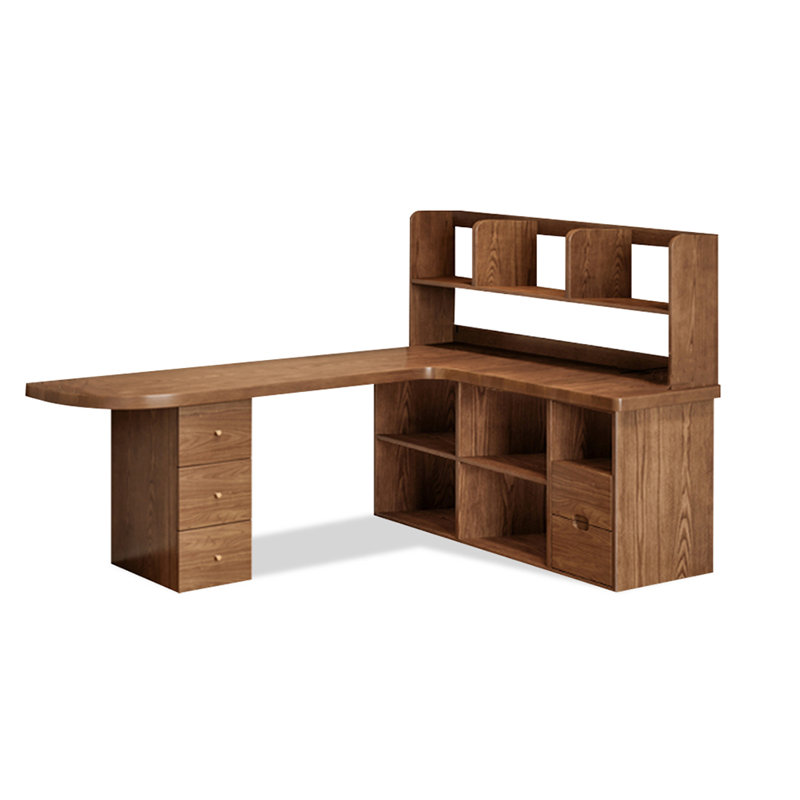Bureau de direction en L en noyer massif avec tiroirs, Oui, 29.53"H*78.74"W*55.12"D