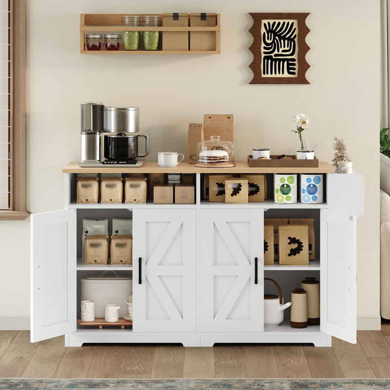 Îlot de cuisine avec rangement et crochets Coffee Bar,  White and Natural