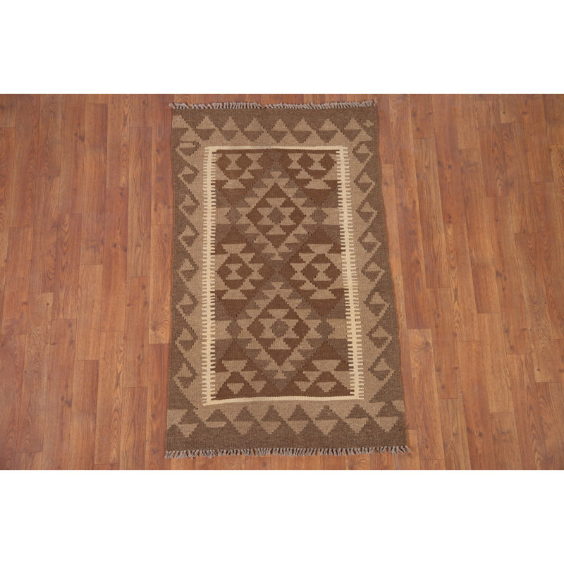 Tapis brun en laine réversible Kilim 3 x 4