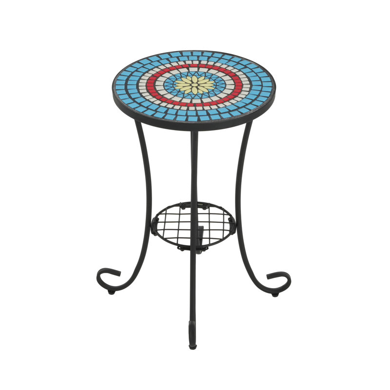 Patio Side Table with Shelf,Blue+Black