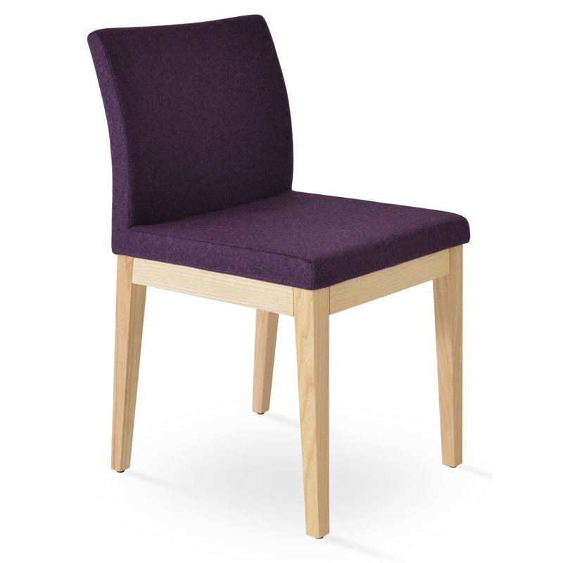 Chaise de salle à manger en bois Aria, Laine marron foncé, Naturel