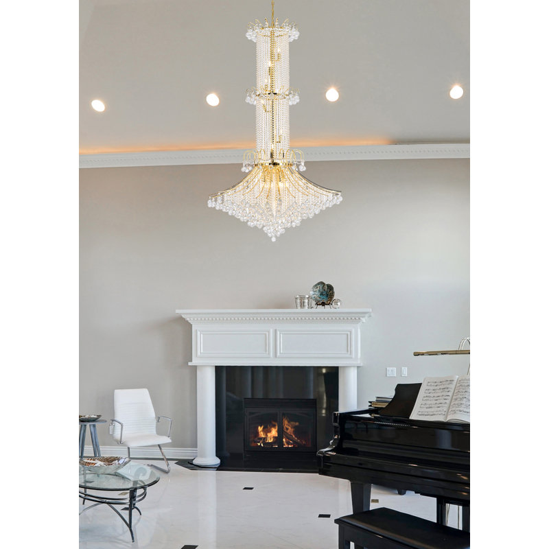 Lustre à niveaux unique avec accents de cristal Stoller, Coupe royale, Doré, 20