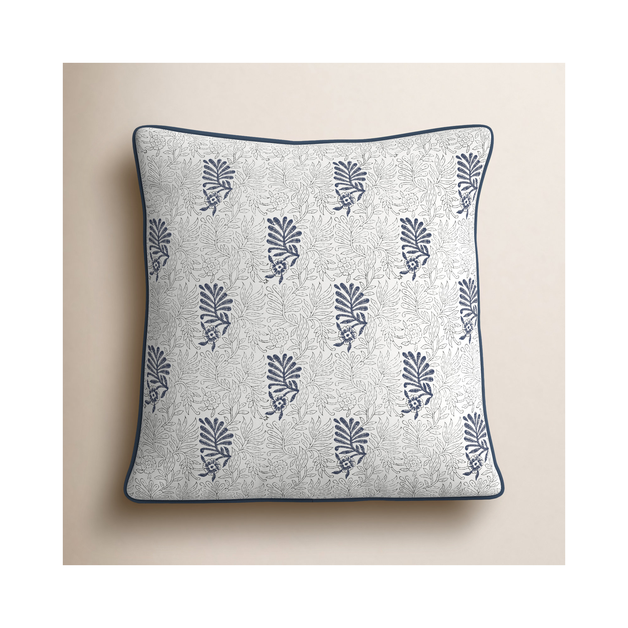 Betania Embroidered Cotton Throw Pillow, Bright Blue