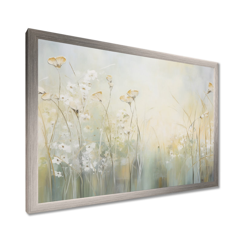Green Beige Serene Meadows I - Print, 24" H x 32" W x 1" D, Silver Single Picture Framed