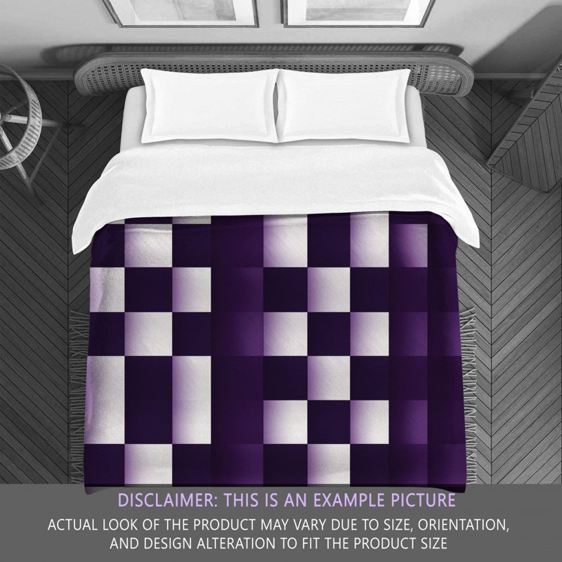 Machine Printed Comforter, Queen Comforter, Purple/White Checkered