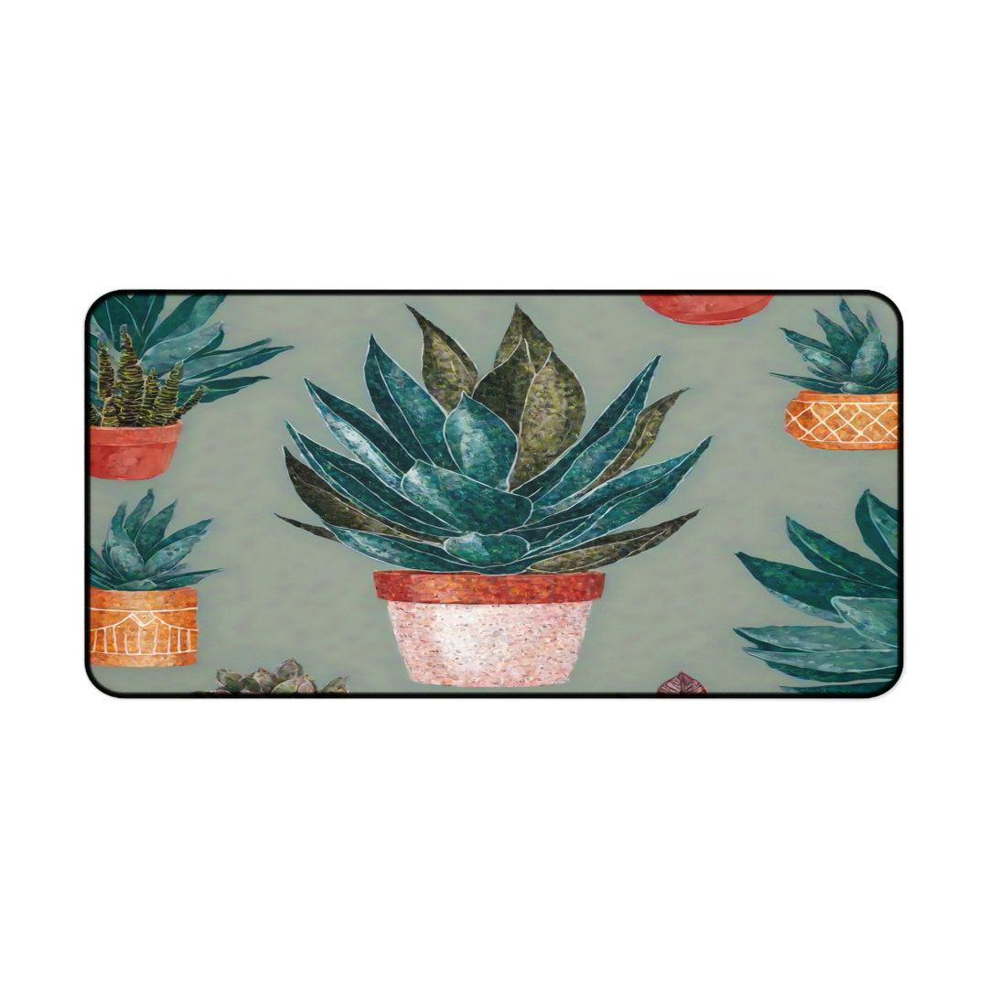 Potted Succulent Desk Mat, Snake Plant Garden Office Decor, Botanical Green Aesthetic, Plant Lover Gift, Artistic Agave Desk Mat, Nature